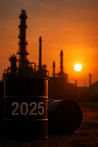 أسعار النفط 2025 براميل النفط وخلفية مصفاة