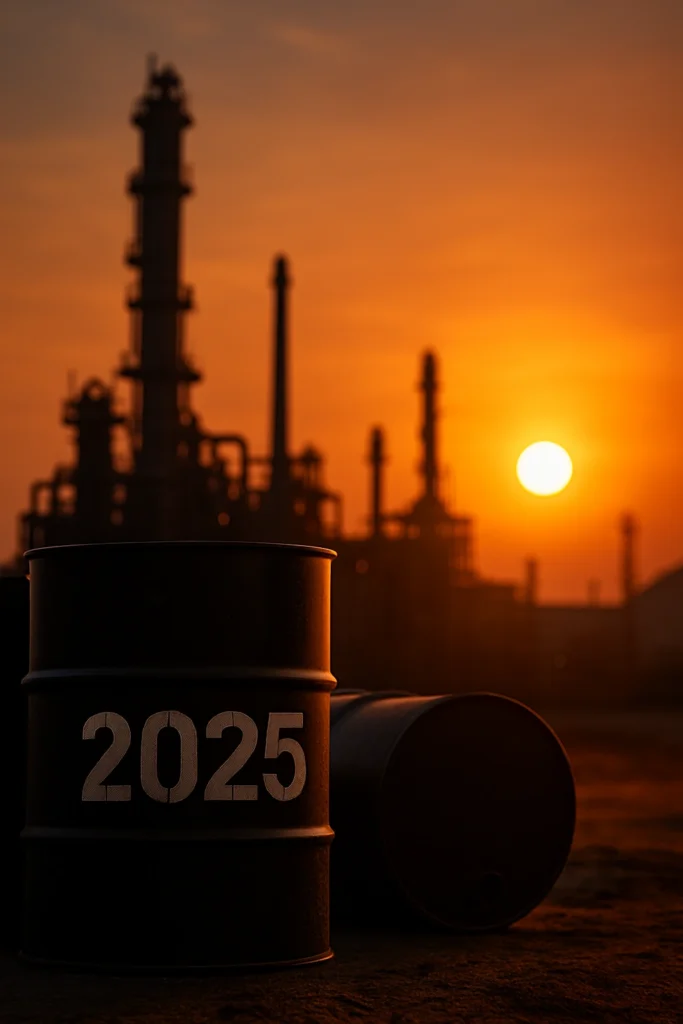 أسعار النفط 2025 براميل النفط وخلفية مصفاة